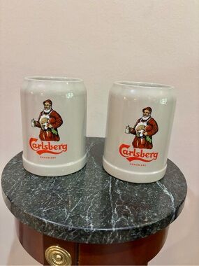 Carlsberg Ceramic Beer Stein Pair with Vintage Logo - West Germany